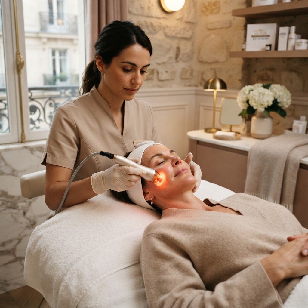 Soin Indiba visage dans un institut de beauté élégant à Paris